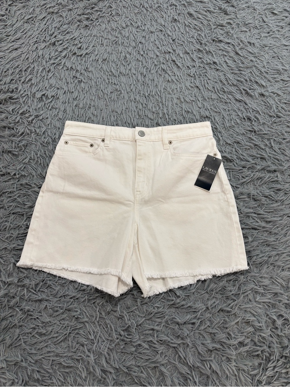 NEW Lauren Ralph Lauren Women’s Cutoff Denim Shorts White Wash Size 8 High Waist